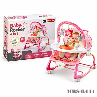 Hu-Baby 4 in 1 Multifunctional Baby Rocker with Dining Tray, Wheels & Music 0m+ – Pink | Smart Comfort for Your Baby