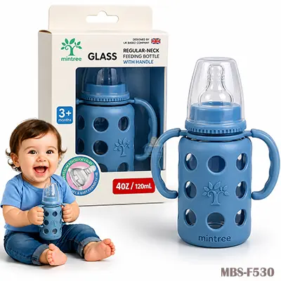 Minitree Slimneck Glass Feeding Bottle 3m+ 120ml – Blue