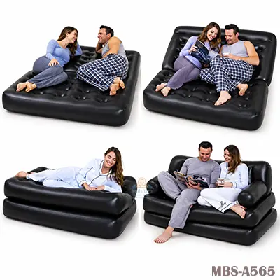 Best-way Air Sofa Cum Folding Bed 5 In 1 Inflatable Multi-Functional Black Portable & Durable (Double)