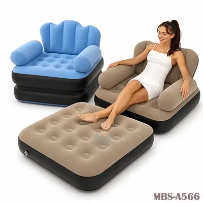 Best-way Air Sofa Cum Folding Bed 2 In 1 Inflatable Multi-Functional Black Portable & Durable (Single)
