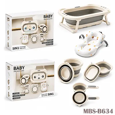 Baby Bathtub 5 in 1 Silicon Set with Folding Bath Bed for Newborns