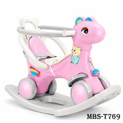 4-in-1 Rocking Horse for Toddlers without Hanger | Unicorn Ride-On Balance Car & Stroller – Baby Pink