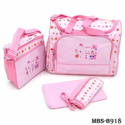 4-in-1 Baby Diaper Bag – Large Diaper & Accessories Bag with Handbag, Mat & Feeder Cover | Pink