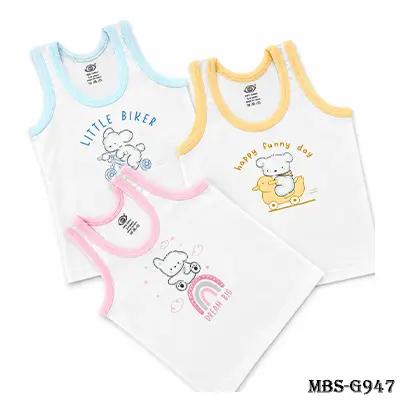 Zero Sinker Knit Sleeveless Baby Vest Set of 3 – Teddy Bear & Text Print Cotton Vests