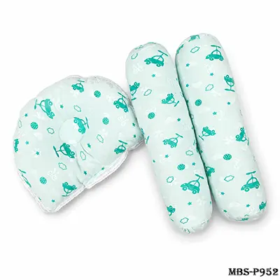 Baby Pillow Set 3Pcs – Soft Neck Support Pillow & Bolster Cushion for Newborns and Infants (Light Mint Green)