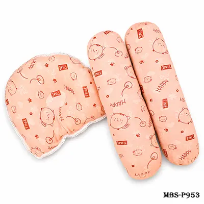 Baby Pillow Set 3Pcs – Soft Neck Support Pillow & Bolster Cushion for Newborns and Infants (Light Peach)