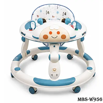 2-in-1 Baby Walker for Girls – White & Light Blue Baby Walker with Music & Learning Features