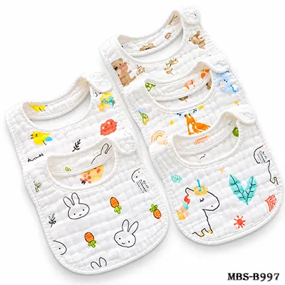 6-Layer Muslin Baby Bibs Set – 3Pcs Soft Cotton Feeding Bibs for Newborns & Toddlers, Absorbent Drool Bibs, Comfortable Baby Bibs for Feeding & Drooling