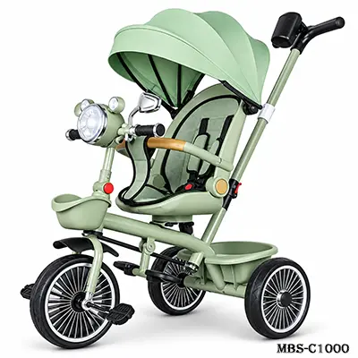 Multifunctional Baby Tricycle Stroller – 360° Rotating Seat Kids Tricycle with Canopy, Push Handle, Reclining Seat, Safety Belt & Footrest, Baby Ride-On Bicycle for Toddlers