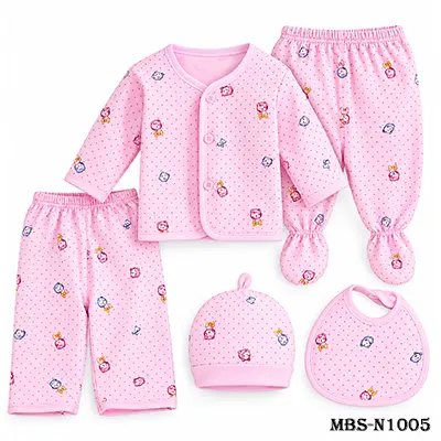 Newborn Baby Set 5 Pcs (0–6 Months) – Soft & Comfortable Baby Clothing Set for Newborn Boys & Girls, Infant Dress Set for Everyday Wear – Pink