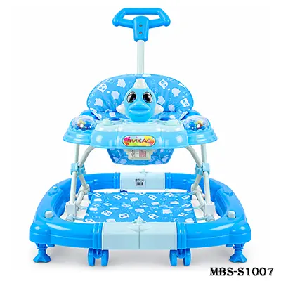 Baolebao 6220SYT Baby Walker – Multifunctional Anti-Rollover Baby Walker with Push Rod, Foot Pad & Push Handle, Infant Walking Training Walker – Blue