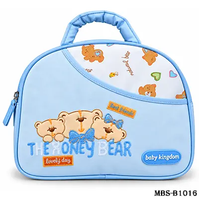Baby Nappy Bag – Cute Teddy Bear Printed Diaper Handbag with Zipper Closure, Spacious Baby Essentials Organizer & Carry Handle for Newborns and Toddlers – Blue