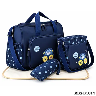 5-Piece Baby Diaper Bag Set – Multifunctional Baby Nappy Bag with Changing Mat, Insulated Bottle Bag, Storage Pouch & Adjustable Shoulder Strap – Navy Blue