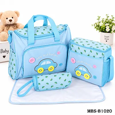 4-Piece Baby Diaper Bag Set – Multifunctional Baby Nappy Bag with Main Bag, Small Bag, Bottle Pouch & Changing Mat, Spacious & Portable Baby Travel Organizer – Blue