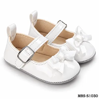 Baby Girl Bow Mary Jane Shoes – Soft Sole Newborn First Walker Shoes 0-1 Years – White – 11cm/12cm/13cm