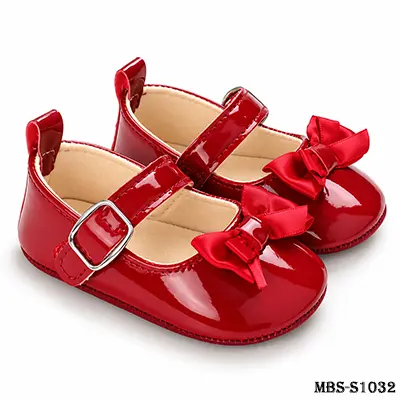 Baby Girl Bow Mary Jane Shoes – Soft Sole Newborn First Walker Shoes 0-1 Years – Red – 11cm/12cm/13cm